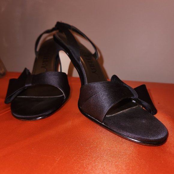 Sam & Libby Black Satin Bow Open Toe Slingbacks - Picture 2 of 11